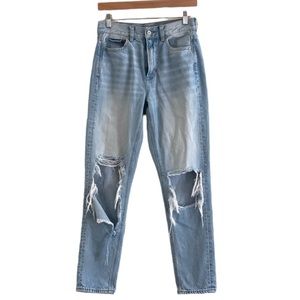 American Eagle | Destroyed straight leg high rise light wash denim jeans…